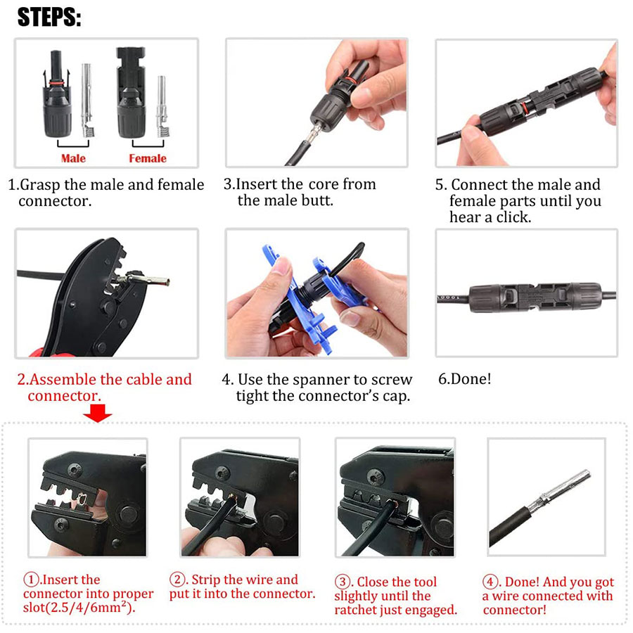 10 قطعة ذكر أنثى لوحة طاقة شمس - مراجعة Mc4 Crimping Tool وسعره